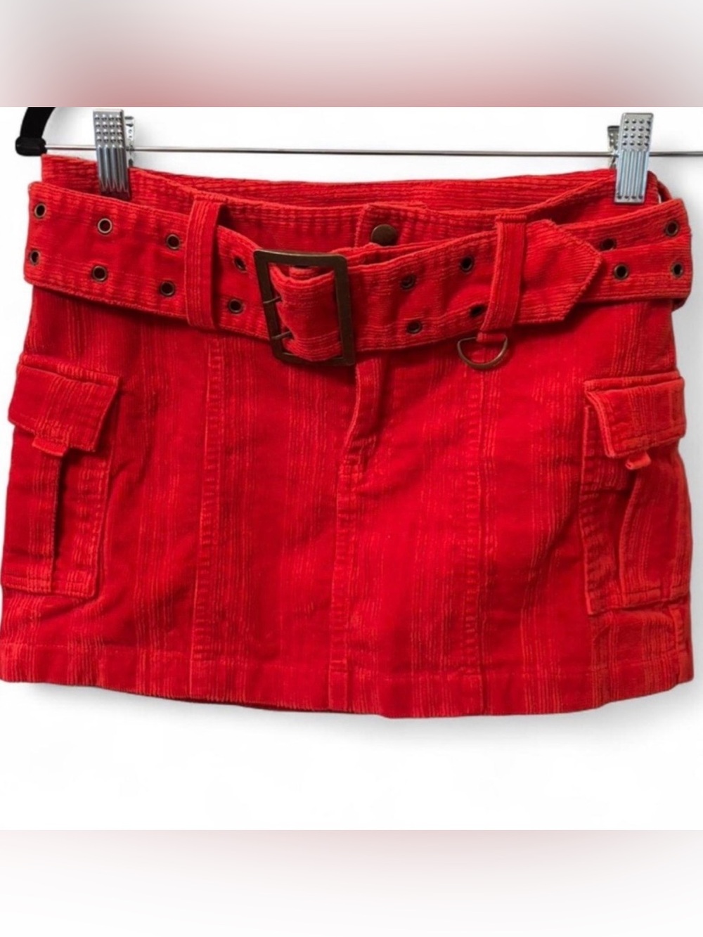 Urban Outfitters Red Corduroy Mini Skirt with Belted Waist